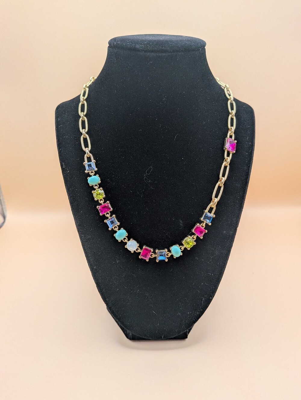 RJ Graziano Asymmetrical Multi Color Crystal Paperclip Chain Costume Necklace